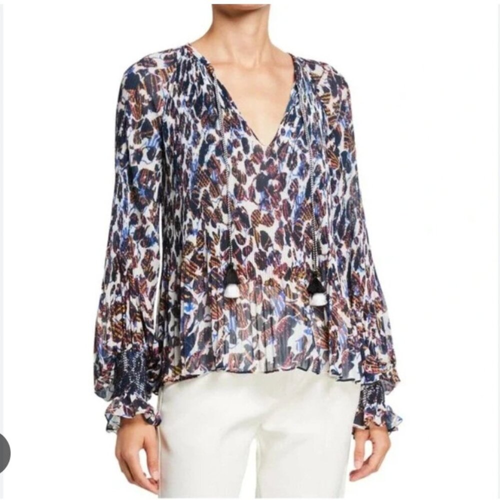Derek Lam 10 Crosby Helena Blouse Womens 8 Multicolor Long Sleeve Pleated